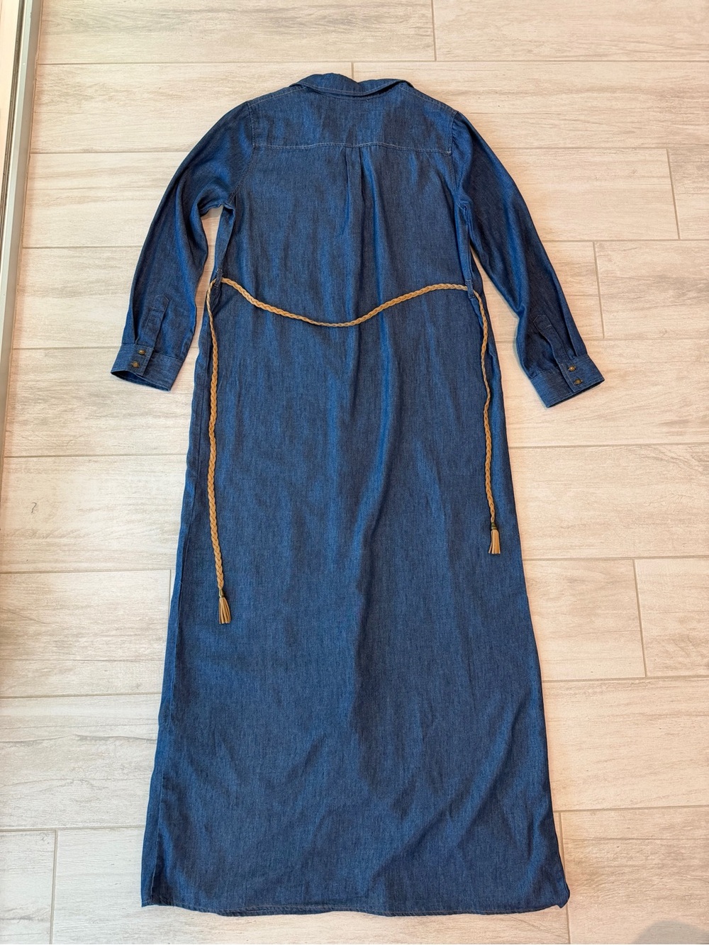 Forever 21 Lightweight Denim Duster Dress / Long Shirt Dress Long Sleeve Size L - Picture 11 of 13